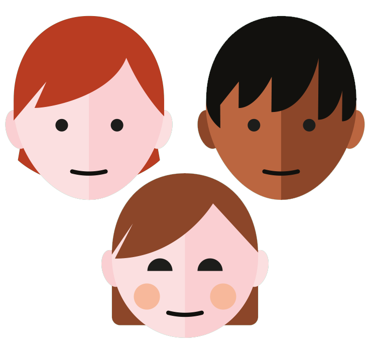 barnslig illustration av tre barn med olika utseende